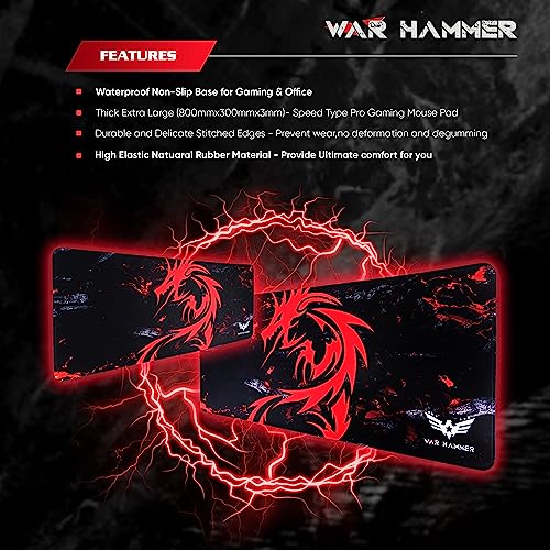 WAR-HAMMER-GX1050-Speed-Type-Gaming-Mousepad-XL-BlackRed
