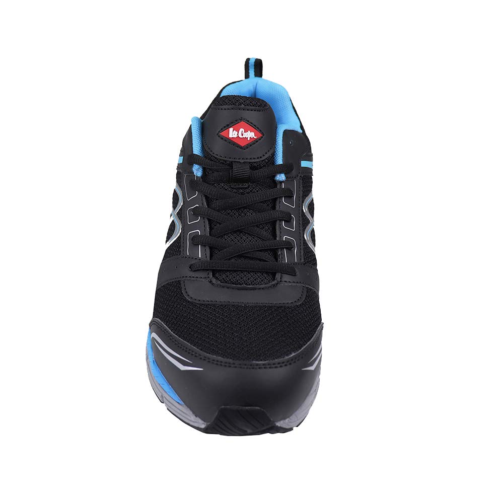 Lee Cooper Arbeitskleidung für Herren, leicht, Sportschuhe, Sicherheitsschuhe, Stahlkappe, Anti-Penetration, Verbundmaterial, Zwischensohle, S1P/SRA, Schwarz/Blau, Größe 44