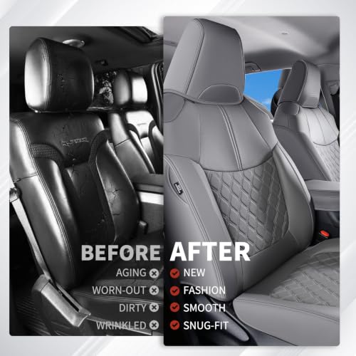 Image of Huidasource Custom Fit RAV4 (Gas Only) Front Seat Covers, Gray Waterproof Faux Leather Full-Coverage for 2019-2024 Toyota RAV4 LE /XLE & XLE Premium /Limited (Does Not Fit Adventure and TRD Off-Road)