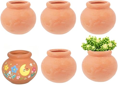 Toddmomy Mini Clay Pots 6Pcs Mini Terracotta Clay Pots Pottery Planter Miniature Flower Containers for Succulent Plants, DIY Garden, Dollhouse and Home Decor