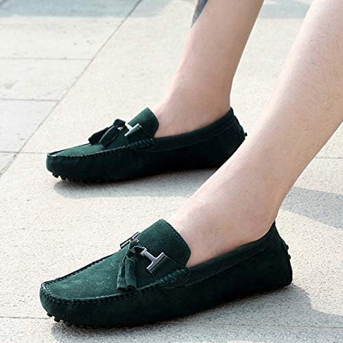 Santimon Mens-Moccasins Penny-Loafers Slip-On Casual Dress-Shoe Suede Tassels Boat Driving-Shoes Green 9 D(M) US | Image 5
