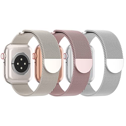 Image of 3 Pack Mesh Metal Magnetic Compatible with Apple Watch Bands Women Men | Stainless Steel Loop Strap for iWatch Band 38mm 40mm 41mm 42mm 44mm 45mm 46mm 49mm Series 11 /10 /9 /8 /SE /7 /6 /5 /4 /Ultra 3 2 1