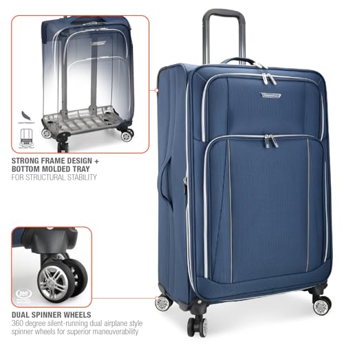 Traveler's Choice Lares Softside Expandable Luggage with Spinner Wheels, Navy, 3 Piece Luggage Set4