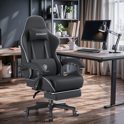 Image of Dowinx Gaming Chair Fabric Big and Tall with Pocket Spring Cushion, Massage Game Chair Cloth with Headrest, Ergonomic Computer Chair with Footrest 350LBS