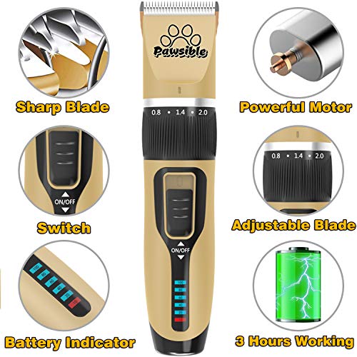 Pawsible Dog Clippers for Grooming Cordless Dog Grooming Clippers with Battery Indicator, Dog Grooming Kit with Dog Trimmer - Rechargeable Pet Clippers for Dogs and Cats