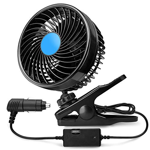 XOOL Car Fan, Automobile Vehicle Clip Fan 360 Degree Rotatable Car Fan 12V