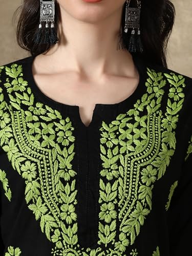Image of Seva Chikan Hand Embroidered Lucknowi Chikankari Cotton Kurta Kurti for Womens SCL4219