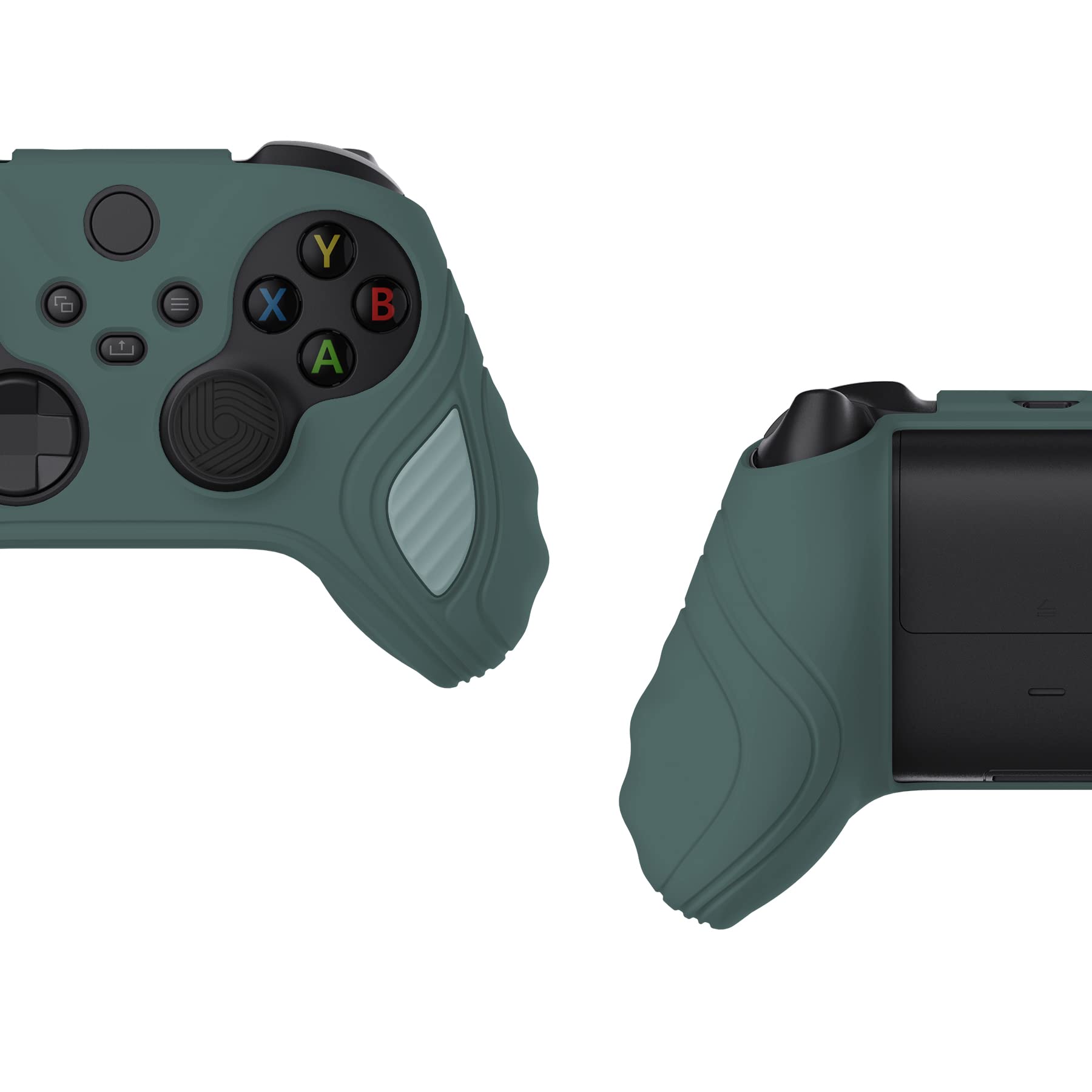PlayVital Funda de Silicona para Xbox Series X/S - Cubierta Protectora Antideslizante de Tacto Suave con 6 Tapas de Joystick, Protector para Mando (Edición Escorpión-Gris Templeton & Gris Jade)