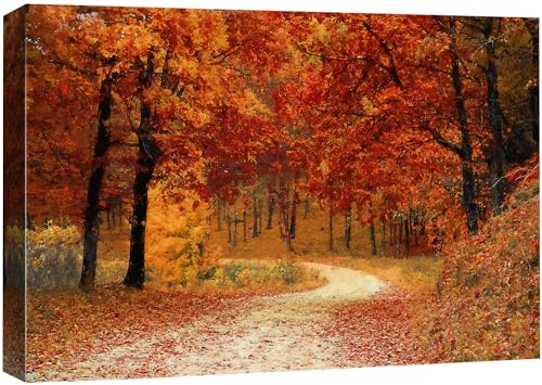 SIGNFORD Canvas Print Wall Art Vibrant Orange Autumn Fall Forest Nature Wilderness Realism Decorative Landscape Relax/Calm for Living Room, Bedroom, Office - 24'x36'