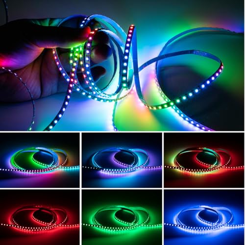 Image of SEZO WS2812B IC RGB LED Strip Lights 5mm Width Ultra Narrow Individually Addressable RGB LED 160 LEDs /m 13.1ft DC5V 2020SMD Dream Full Color Flexible Tape IP30 (No Adapter or Controller)