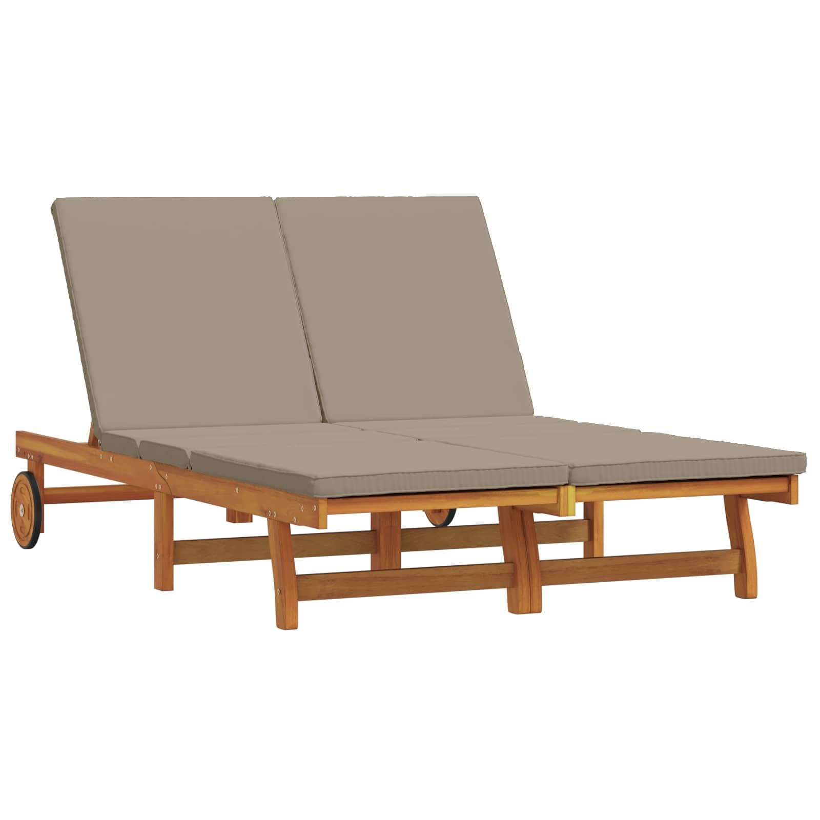 Lettino prendisole marrone in legno di acacia massiccio, 125 x 200 x 84 cm, con schienale regolabile e poggiapiedi, per giardino, terrazza, balcone, piscina, sdraio relax con imbottitura e