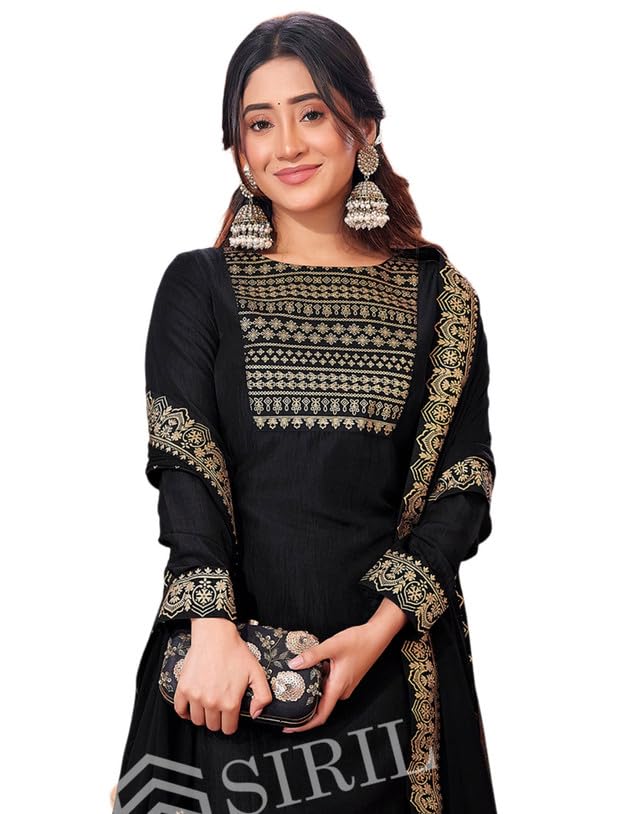 siril Women's Rayon Suit Set for Women | Foil Printed Kurta with Sharara & Dupatta | Straight Kurta Set-picture-34