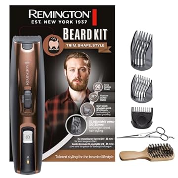 Remington Regolabarba Uomo, incl. Spazzola XL per barba + forbici, 3 pettini di fissaggio (pettine per barba, corto e XL) Lame Autoaffilanti Rivestite in Titanio, Regolabarba MB4046