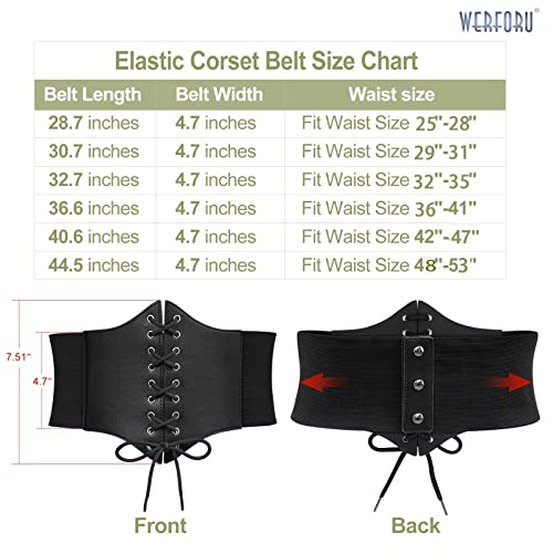 Werforu Women Corset Elastic Belt Wide Retro Lace-Up Tied Costume Waspie Waist Belt For Ladies Halloween, Suit Waist Size 25-28 Inches, Black #TOP3