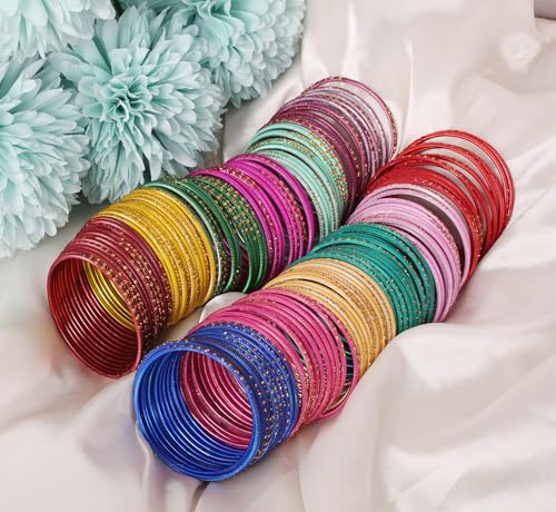 Touchstone indian bangles bracelets for women colorful churiyan set return gifts jewelry chudiya bulk pack bollywood metal bangle sets 12 textured vintage colors. Set of 1444