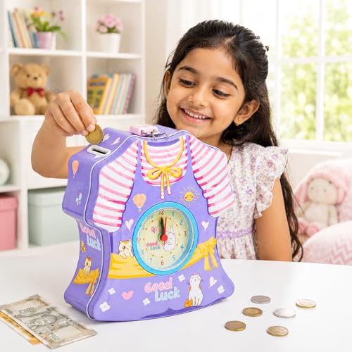 Image of Zest 4 Toyz Money Bank for Kids 2 in 1 Metal Piggy Bank with Lock N Key Table Alarm Clock for Kids Money Saving Box Gullak Money Box Coin Bank Cash Box Birthday Gift Toy Age 3+