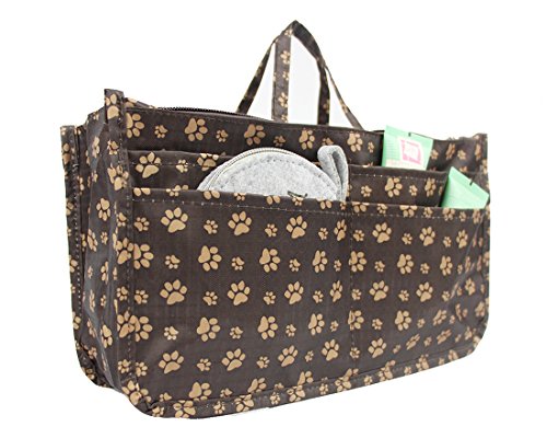 MICOM Cute Printing Expandable 13 Pocket Handbag Insert Purse Cosmetic Bag Organizer with Handles for Women (Pug)