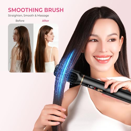 Image of Atopskins 5 in 1 Blow Dryer Brush Set, 1000W Hot Air Styler with Auto-Wrap Curler & LED Temp Display, Negative Ion Hair Dryer Brush for Straightening, Volumizing & Curling - Black
