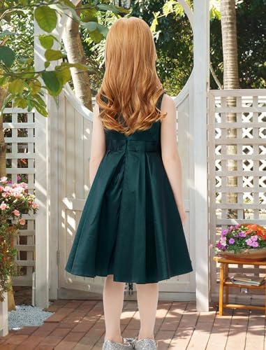 Girls Dress Sleeveless Floral Embroidery Empire Dress Holiday Dark Green Poster Dress4