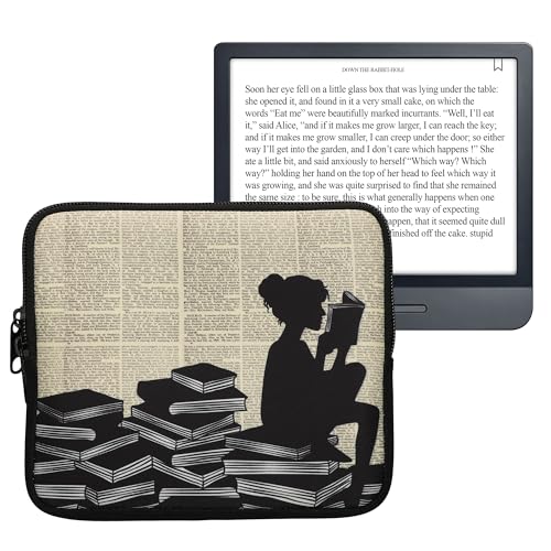 kwmobile Tasche für eReader - Neopren Hülle Schutzhülle Lesende Frau Schwarz Beige - Innenmaße