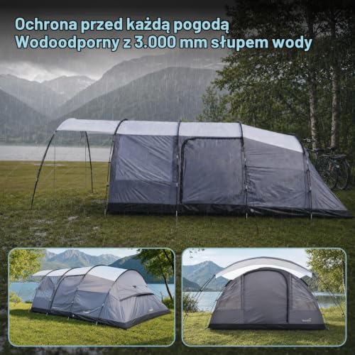 Skandika Falkenberg namiot dla 6 osób, namiot tunelowy/rodzinny, wysokość 2 m, słup wody 4000 mm, moskitiery na wszystkich wejściach, łatwy montaż dzięki drążkom oznaczonym kolorami (6 osób)