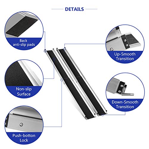 ORFORD Telescopic Wheelchair Ramp 7FT, Non Skid Utility Mobility Access Ramp in Pair for Home Steps Stairs Doorways Scooter - Thumbnail 4