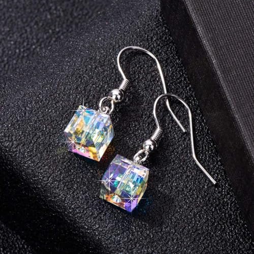 Austrian Crystal Cube Drop Dangle Earrings for Women Fashion 14K Gold Plated Hypoallergenic Jewelry3