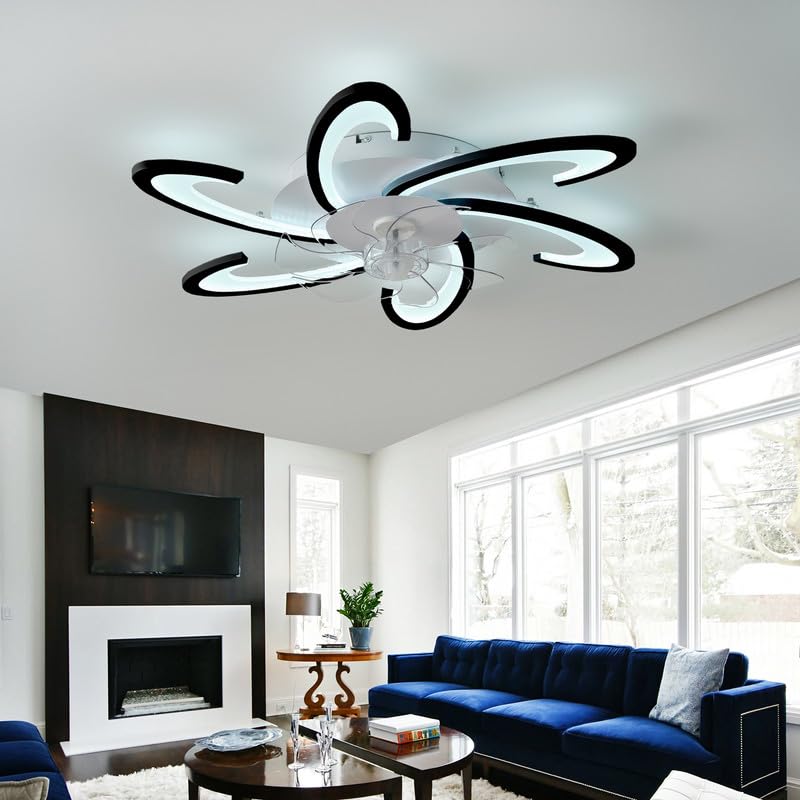 Silencioso Led Ventilador De Techo Con Luz, Regulable Lampara Ventiladores Techo, Moderno Design Lámpara Techo Ventilador 6 Velocidades Timer Ceiling Fan With Light Niños Salon Dormitorio Negro