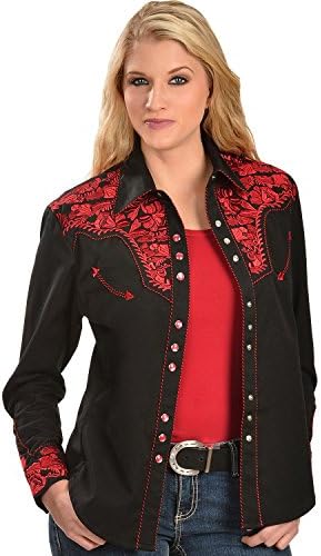 Scully Women's Floral Embroidered Western Shirt Crimson Medium