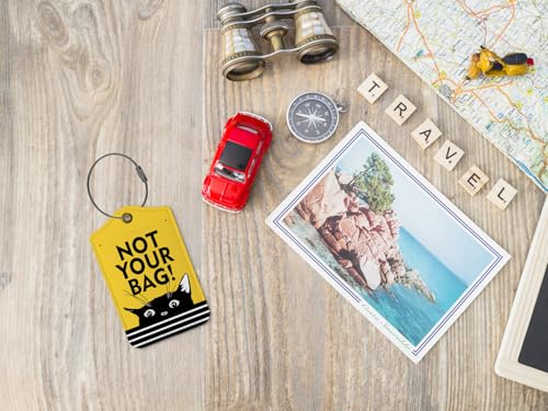 Funny Cat Luggage Tags for Suitcases,Not Your Bag Travel Bag Tag with Steel Loop,Cute 2 Pack Baggage Tag Blue,Handbag School Bag Backpack Traveling Accessories,Cat Lover Gifts（Yellow）4