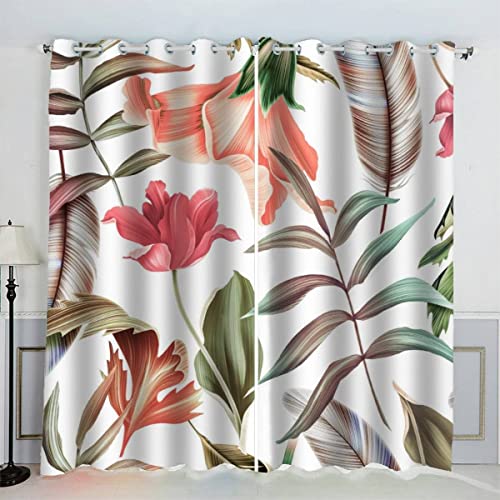 LUORU 3D Blumen Vorhänge Abdunkelnd mit ösen 140x160 cm Polyester...