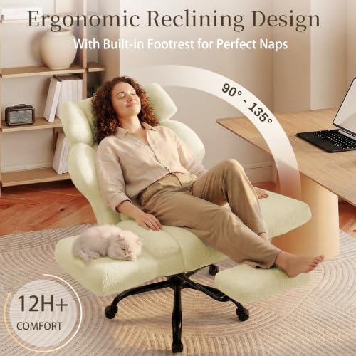 Image of Office Chair with Flip Armrests,Big and Tall Office Chair with Foot Rest,Extra Wide Seat & Lumbar Pillow,Ergonomic Computer Gaming Chair,Comfy Criss Cross Chair for Pets Sitting,Teddy Fleece,Yellow