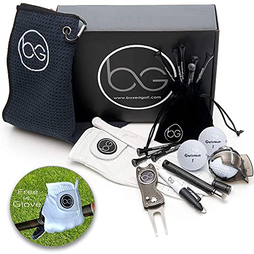 Juego de regalo de golf premium para hombres y mujeres, 9 accesorios de golf incluidos en esta cesta de regalo de golfistas, regalos de golf para el día del padre