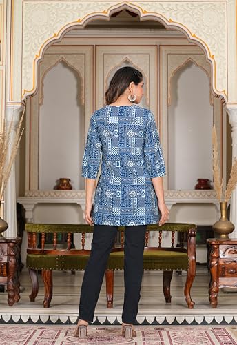 Image of Yash Gallery Women's Cotton Relaxed Fit Short Geomatric Printed Kurti