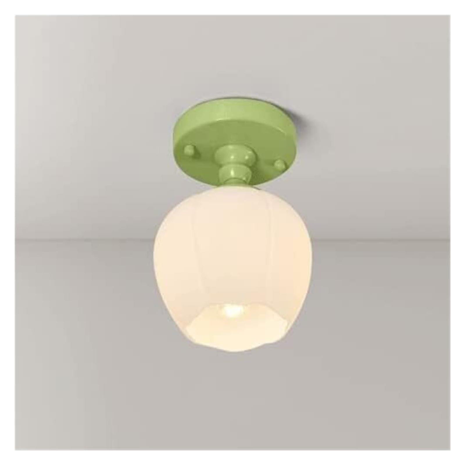 KXEcoLife Ceiling Lamp Glass Green Flower Semi-Flush Mount Light Fixture for Hallway Balcony Entryway Foyer Stairwell Aisle Loft Restaurant Pendant Lamp(Green,D)