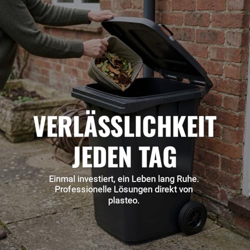 plasteo 240 Liter Mülltonne Grau – Wetterfeste Abfalltonne DIN-konform für Mülltrennung