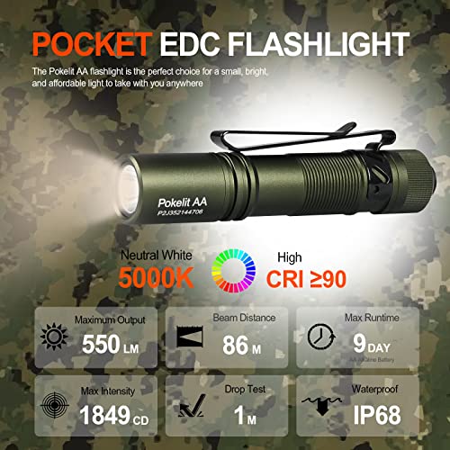 Acebeam POKELIT AA-P Aa Rechargeable Mini Flashlight With Clip, 550 High Lumens Pocket Edc thumb #1