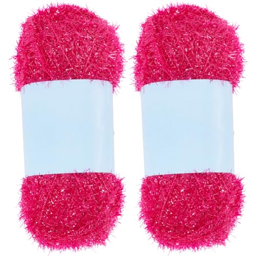 GORGECRAFT 200m 2 Rolls Sparkle Scrubby Yarn Bundle Metallic Scrubby Polyester Scrub Eyelash Dishcloth Yarn for Knitting Weaving Crochet Doll Hat Cleaning Tool Craft Project Watermelon Color