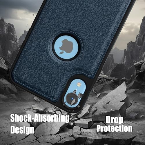 Image of Leather Case for Apple iPhone XR Premium Protective Stylish Slim Cover with Shockproof Raised Edges Blue
