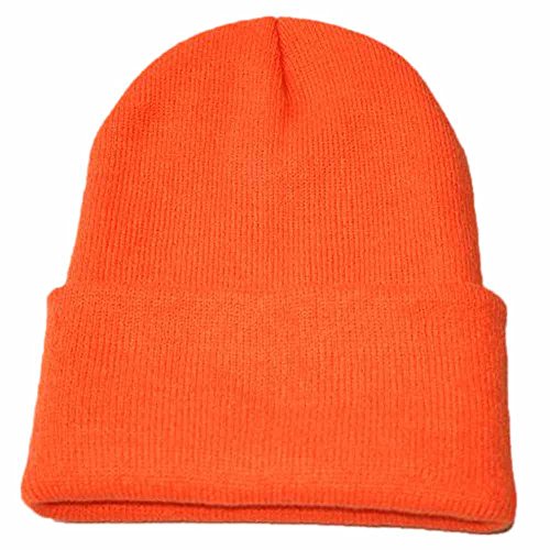 Unisexe Bonnets Tricot Hip Hop Coupe-Vent Hiver Chaud Doux Cache-Cou Chaud pour Hommes Femmes Ski Chapeau en Plein Air Slouchy Casquettes (Taille Unique, Orange) Cover