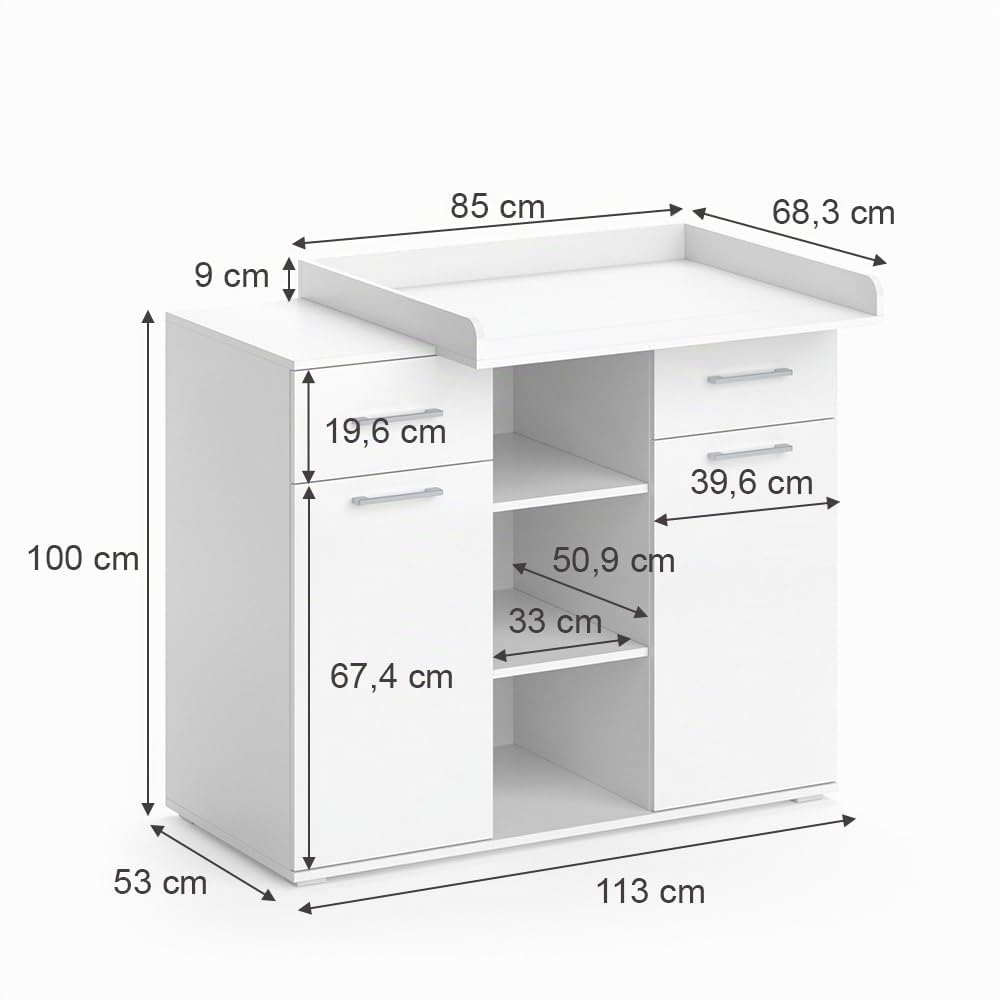 Vicco Cómoda Cambiador Leonie, Blanco, 113 x 109 cm, con Cambiador extraíble para Usar como cómoda