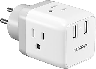 TESSAN Israel Power Adapter US to Israel Plug Adapter with 3 Outlets 2 USB Charging Ports, Power Outlet Converter for Israel, Palestine, Jerusalem, Holy Land, Gaza Strip, Type H Output