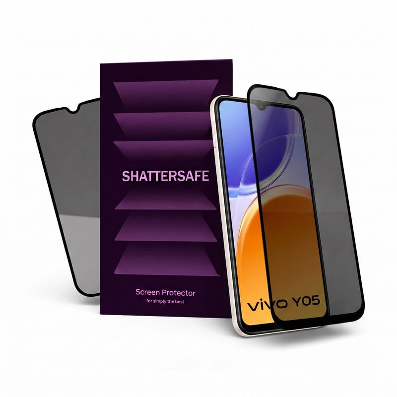 Image of Anti-Spy Privacy Tempered Glass Compatible For Vivo Y05 [Pack of 2]. Anti-Scratch, Edge-to-Edge Protection With Easy Installation Kit.