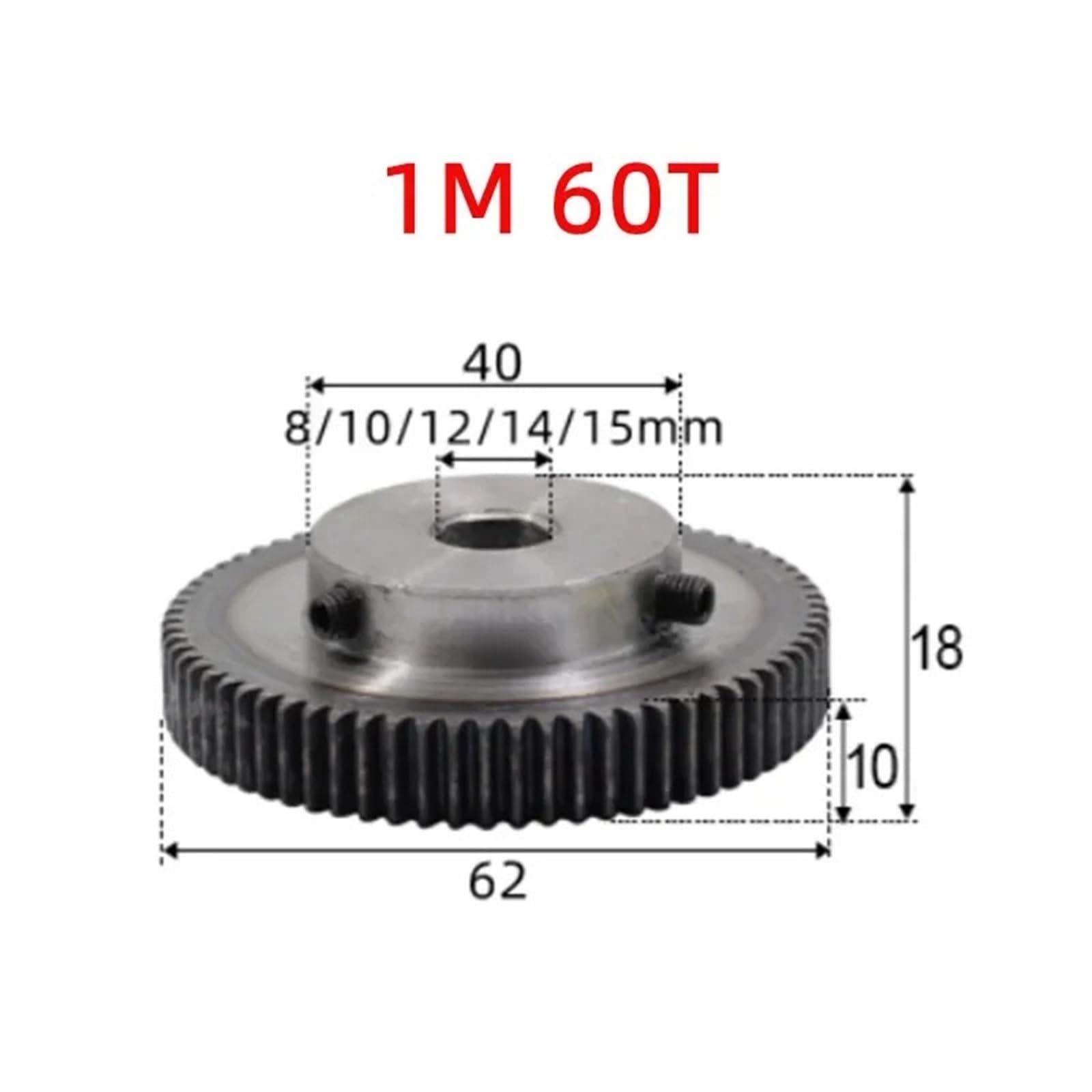 Bevel Gear Pinion Hardware Mechanical 1pcs 1M60T Spur Gear Bore 8/10/12/15mm 1 Mod 60 Teeth Motor Gear Low Steel Metal Gear for Motor(12mm)