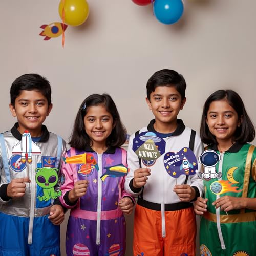 Image of Party Propz Space Theme Birthday Decoration Kit - 20 Pcs Space Photo Booth Props with Sticks, Astronaut, Rocket, Alien Design Party Props for Kids, Astronaut Theme Birthday Decoration (Cardstock)
