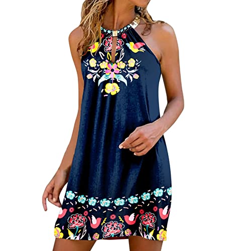 Dress for Women Sleeveless Mini Dress Floral Printed Loose Casual Halter Beach Dress Sexy Backless Dresses Sundress