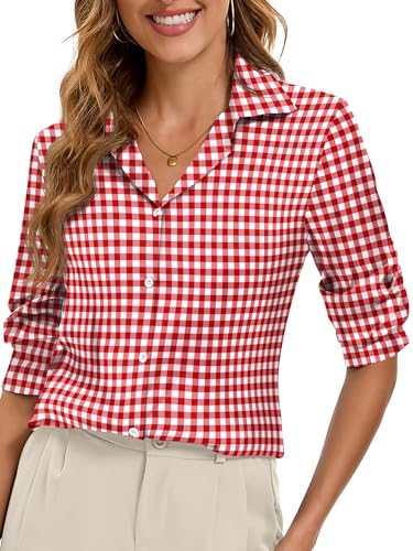 Image of Premium Soft Breathable Stretch Satin Silk Button Down Shirts for Women Long Sleeve Leopard Blouses Work Dress Tops