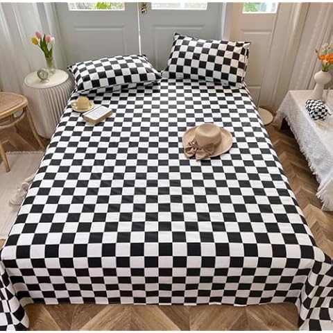 Houseri Black and White Plaid Sheet Sets Queen Black Chessboard Grid Fitted Sheets Queen Size Buffalo Checkered Mattress Cover Men Boys Girls Luxurious Gingham Bed Sheet Queen 4 PCS with Pillowcases Cover