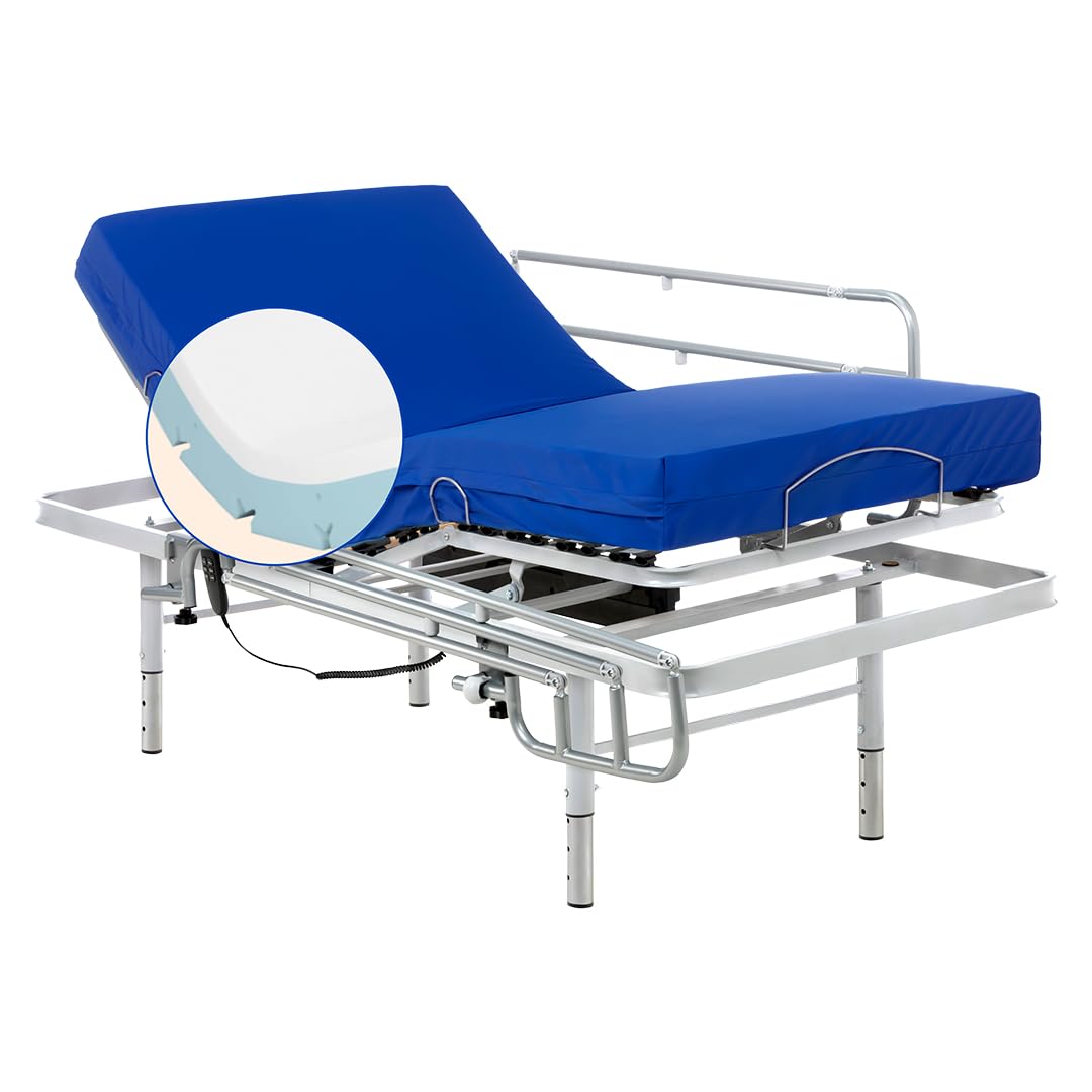 Geriafy Cama articulada con colchón Professional V3 MAX Care 80x190 cm | Patas regulables, barandillas abatibles, colchón viscoelástico de 15 cm y funda impermeable