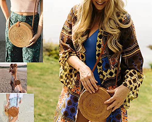 Happy Lily Women Round Woven Rattan Bag, Circle Tropical Beach Crossbody Handbag4